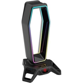 MKE 502 Multi-Function Headset Stand with Virtual 7.1 Sound Card, RGB Lighting, 3 USB Ports, and 3 Pre-Programmed EQ Modes, Black