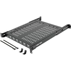 1U 4-Post Vented Server Rack Mount Shelf,21.7in Deep with Adjustable Depth 13.5-31.8 Inch,Supports to 242 lbs,Universal Tray for 19 Inch AV/Network Equipment Rack,Black
