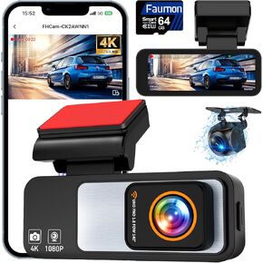 Dash Cam Front and Rear,4K+1080P Dual Dash Camera for Cars Built-in 5G WiFi with 64GB Card,Car Dash Cam Front and Back Usb with Night Vision, G-Sensor, 3" IPS Screen,WDR,Wide Angle 170°,Loop Recording