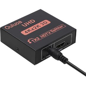 HDMI Splitter 1 in 2 Out ，Ouluoa HDMI Splitter for Dual Monitors Not Extend Different Screen, High Definition Video,4K Ultra HD, 1080P - Perfect for TVs and Gaming