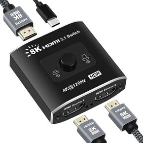 avedio links HDMI Switch 4K@120Hz, HDMI 2.1 Switch 2 in 1 Out 8K@60Hz, 2 Ports HDMI Splitter Switch Support 1080P@240Hz, 48Gbps High Speed for PS5, Xbox, Fire Stick, Roku, UHD Monitor Projector