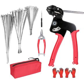 Stainless Steel Cable Tie Gun,Cable Tie Gun Kit, with 300PCS Self-Locking Metal Steel Zip Ties (100 Each of 7.8, 11.8, 15.7 Inch) Ideal for Chain Link Fence,Outdoor Fencing, Exhaust Pipe