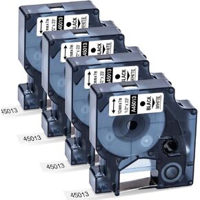 4 Pack Replace for Dymo D1 45013 Label Tape Refill 45013s S0720530 12mm x 7m, 1/2 Inch Labeling Tape for Dymo LabelManager 160 210D 280 420P 360D 450 450DUO Label Maker, Black on White