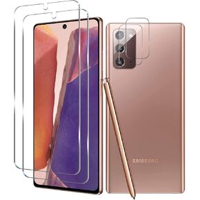 Galaxy Note 20 Tempered Glass Screen Protector + Camera Lens Protector [ 2 + 2 Pack ] [Compatible Fingerprint] [Anti-Scratch] [Case Friendly] Clear HD Protective Film for Samsung Galaxy Note 20