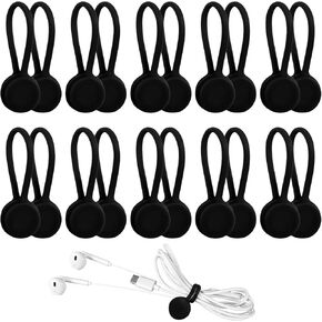 10 Pack Magnetic Cable Ties 4.3'' Reusable Silicone Magnetic Cord Organizers Cable Clips for Bundling and Organizing (Black)