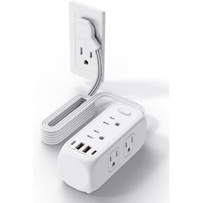 Multi-Outlet Flat Plug Power Strip, HITRENDS 5-Foot Extension Cord, 6 Outlets, 4 USB Ports (2 USB C), 1250W / 10A, Suitable for Multiple Locations in Homes, Offices, and Dorm Rooms