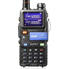 BAOFENG UV-5RM Plus 10W Ham Radio, Dual Band Two Way Radio, UHF VHF NOAA FM AM(Airband) 1.25M Receiver, Long Range Rechargeable Handheld Walkie Talkies, 2500mAh Battery USB-C Port, Chirp Compatible