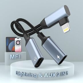 [Apple MFi Certified] iPhone Splitter for Charging and Headphone, Dual Lightning Headphone Adapter Support Music Control, Lightning Splitter Audio and Charge,Headphones Adapter for iPhone 14 13 12