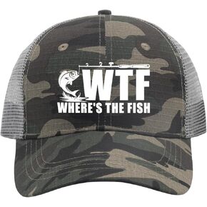 WTF Where's The Fish Trucker Hat Men Trendy Mesh Cap for Summer