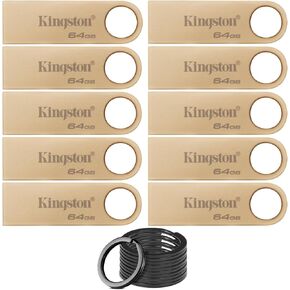 Kingston DataTraveler SE9 G3 USB 3.2 Gen 1 Flash Drive with 220MBPS Read Speed (10-Pack) Bundle with Stainless Steel Keyring Set (11 Items)