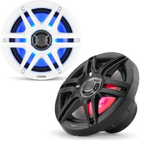 Clarion CMS-651RGB-SWB 6.5-inch Coaxial Marine Speakers with Built-in RGB Illumination 30W RMS Power handling 1/2-inch (13 mm) Polymer Dome Tweeter Includes White & Black Sport Grilles