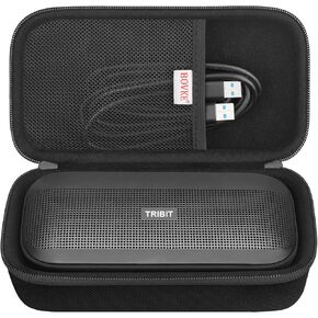 BOVKE Carrying Speaker Case for Tribit StormBox Flow Bluetooth Portable Speaker, Extra Mesh Pocket for Bluetooth Speakers Charger, Charging Cables, Black
