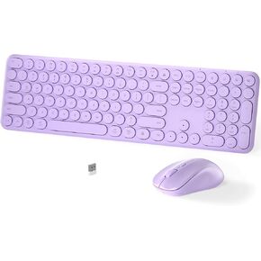 Wireless Keyboard and Mouse Set – MPTOG Full-Sized 110Pcs Slim Round Key Design, Quiet Typing, Adjustable DPI Ergonomic Mouse, Wireless Combo for PC, Mac, Laptop, Tablets(Light Purple)
