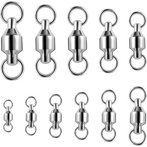 55pcs Ball Bearing Swivels Fishing, 11 Sizes Swivels Fishing Tackle High Strength Stainless Steel Barrel Swivel Connector Solid Fishing Swivels & Snaps for Saltwater Freshwater Fishing