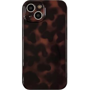 Aesthetic Tortoise Shell Phone Case for iPhone 14 6.1in,Retro Cool Girl Leopard Print Brown Amber Trendy Full Camera Protective Cover for iPhone 14 6.1"