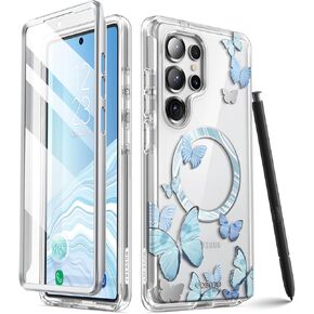 i-Blason Cosmo for Samsung Galaxy S25 Ultra Case MagSafe with Built-in Screen Protector [Support Fingerprint ID & Wireless Charger] Full-Body Slim Style Magnetic Phone Case for S25 Ultra, BlueFly