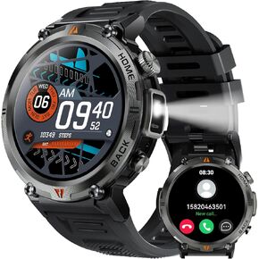 Military Smart Watch for Men with LED Flashlight 1.45" Rugged 3ATM Waterproof Smart Watch with 100+ Sports Modes Fitness Tracker with Heart Rate Sleep Monitor Tactical Smartwatch for iPhone Android