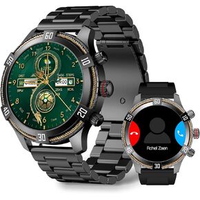 Smart Watch for Men Bluetooth Answer/Make Call, 1.43" AMOLED Display Luxury Smartwatch, Fitness Tracker with 100+ Sport Modes, Heart Rate/Sleep Monitor for iOS Android, 2 Watch Bands (Black)