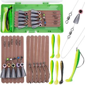 Carolina Rigs for Fishing- 10PCS Ready Tied Carolina Rig Kit for Bass Fishing Free Rig Catfish Rig Fishing Rigs Kit with Fishing Weight Bass Hooks Swivel 1/6oz, 1/4oz, 1/2oz, 22.8inches