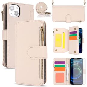 Asuwish Phone Case for iPhone 13 Mini 5.4 inch Wallet Cover with Tempered Glass Screen Protector Flip RFID Blocking Card Holder Cell iPhone13mini i-Phone 13minicase i iPhone13 13mini Women Girls White