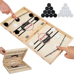 Fast Sling Puck Game - 2 In1 Board Chess Poard و Desktop Battle Super Winner Game و Fast Action Wooden Air Hockey Board و Kids Family Friend Friend Funder Slingshot Toys
