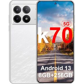 K70 Unlocked 5G Phone 2025 Android 13 Cell Phones 8GB+256GB8-Core Android Phones 6.8" HD Screen 24MP+50MP Camera 6200mAh Battery Standby Dual SIM 5Gsmartphones(Green)