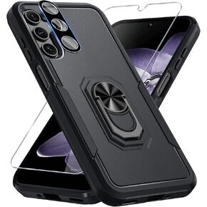 Janmitta Compatible with Samsung Galaxy A16 5G Case with Screen Protector+Camera Lens Protector,Heavy Duty Full Body Phone Cover Built in Ring Holder Kickstand,2025 Black Matte