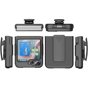 Compatible with Samsung Galaxy Z Flip/Z Flip 5G, Jackpot Wireless Phone Cover with Screen Protector, and [Rotating Ratchet] Belt Hip Holster Holder View Stand Combo