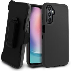 Case for Samsung Galaxy A24, Full-Body Rugged Swivel Belt-Clip Holster Dual Layer Cover, Stand with Built-in Screen Protector (Black)