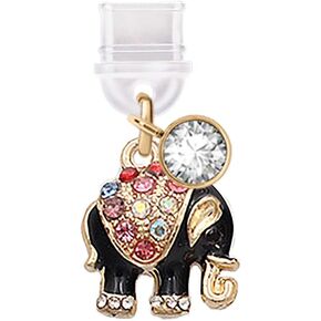 ELISE & FONDA TP390 Type-C USB Charging Port Anti Dust Plug Little Rainbow Crystal Elephant Cell Phone Charm for iPhone 15 /Samsung/OnePlus/Xiaomi/oppo Android Phones (Black)