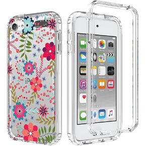 Case for iPod Touch 6/for Touch 5/for Touch 7 Clear Case for Girls, Soft TPU 360 Full Body Shockproof Hybrid Crystal Clear Phone Cover for iPod Touch 5th/6th/7th (Floral Prints)