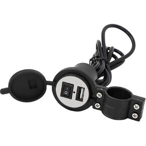 Motorcycle Phone Charger, 12V 1.5A Motorbike Smartphone USB Port Charger with LED Light and ON&Off Switch, Waterproof Scooter Charging Adapter Accessories for GPS, Camera, Cellphone（Black）