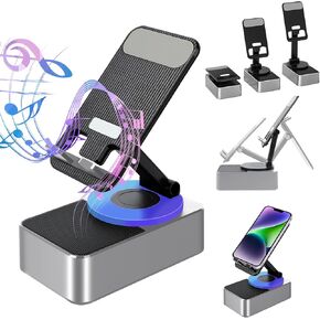 Induction Bracket Speaker, Wireless Induction Bluetooth Speaker, Bluetooth Audio Power Bank Bracket, Foldable Cell Phone Stand with Induction Speaker/Power Bank/Atmosphere Light/Anti-Slip Base (Grey)