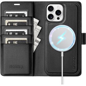 Compatible Magsafe Magnetic 2 in 1 Detachable iPhone 14 Pro Max Wallet Case with Card Holder Credit Slots Men Women,PU Leather RFID Blocking Flip Kickstand for Apple 14 Pro Max,Black