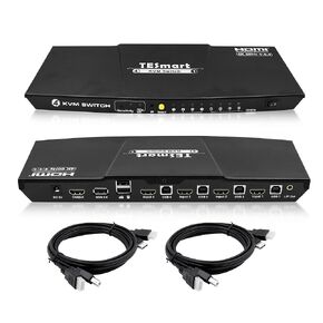 4-Port HDMI KVM Switch with 2 Pcs 5ft KVM Cables 3840x2160@60Hz 4:4:4 UHD Supports L/R Audio Output and USB 2.0 Device Control (Black)