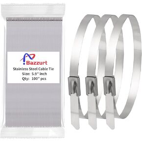 Metal Zip Ties 304 Stainless Steel Metal Ties (5.91inch long, 100pcs) Heavy Duty Self-locking Design,Build Chain Link Fences,Strengthen Outdoor Fences, Pipes,Solid And Reliable