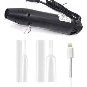 Charger Protector Kit: 20 Clear Cable Protectors & Mini Heat Gun - Flexible Cord Saver for iPhone/Android - Dual Adhesive 4:1 Heat Shrink, Cable Protection, Prolongs Cable Life