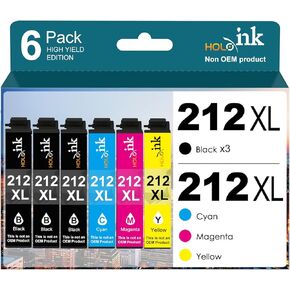 212XL Ink Cartridges Remanufactured for Epson 212 Ink Cartridge 212 XL T212 Works with Expression XP-4100, XP-4105, Workforce WF-2830, WF 2850 Printer (3 Black Cyan Magenta Yellow, 6 Pack)