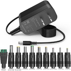 6V DC Power Supply Adapter with 10 Interchangeable Jacks 6V 2A Power Supply 6 Volt Charger Universal 6V Power Cord for LED Strip Light for CCTV Camera for BT Speaker, GPS, Webcam, Router Transformer