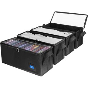 CD Case Holder with Clear Lid, CD Storage Box 4Pack Black | Portable Organizer with Label Slots for Media Collection in Saudi Arabia