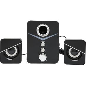 ASHATA Bluetooth Computer Speakers,Compact Computer Speaker with Subwoofer,Desktop Multimedia Speaker Deep Bass 2.1 Channel,with Blue Ambient Light,for Wedding Party(Black)
