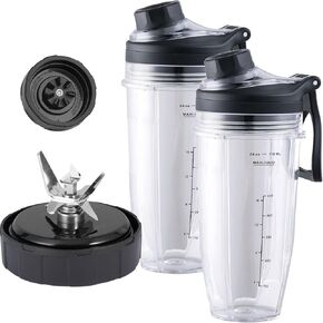 Replacement blender Blade and 24oz cups with New Lids Accessories, Only Compatible with Nutri Ninja Foodi Power Blender SS150,SS151,SS300, SS350,SS351, SS351TGT, CO351B, SS100, SS101, SS101C, CO101B