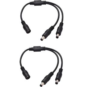 2Pack DC Power 1 Female to 2 Male 5.5mm x 2.1mm DC Power Supply Splitter Cable Cord, Y Splitter Adapter Wire for CCTV Cameras LED Light Strip and More
