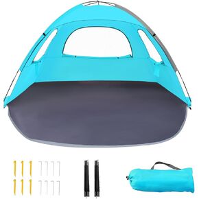 Beach Tent for 3-4 People, UPF50+ Sun Shelter with Breathable 3-Way Ventilation, 8.0mm Reinforced Fiberglass Poles, Portable Shade Canopy for Beach & Camping (Green)