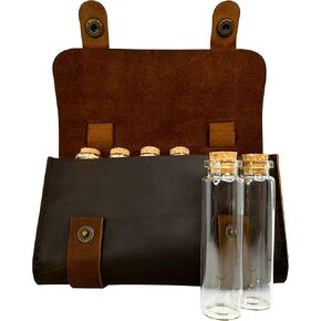 Ruck & River Leather Spice Wallet Spice Rack - 6 Spice Jars, Portable Seasoning Storage Organizer, Seasoning Bottle Holder, Condiment Container Set for Outdoor Camping BBQ Picnic, Brown