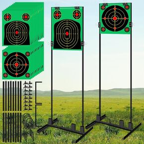 2 Sets Adjustable Shooting Target Stand for Range with 40 Paper Targets Metal Hunting Accessories Outdoor Two Mounting Options Shooting Base for Outdoor