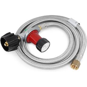Stanbroil 0-30PSI High Pressure Adjustable Propane Regulator Type 1 Connection with 3/8 Female Flare Swivel Fitting and 48-Inch Stainless Steel Braided Hose Assembly Kit