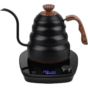 Gooseneck Electric Kettle, Intelligent Temperature Control, Quick Heating, Stainless Steel Inner, for Pour Over Coffee, Brew Tea, Boil Hot Water, 1000W 900ml (Black)