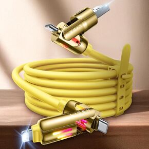 LISEN 240W Chubby USB C Cable, 4 in 1 Charging Cable (6.6FT) with Light, USB A/C to C/L Multi Charging Cable for iPhone 16 15 14 Pro Max/MacBook/iPad Pro/SamSungS24,Yellow