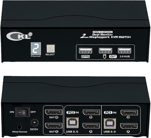 CKL 2 Port USB2.0 KVM Switch Dual Monitor DisplayPort 4K@60Hz, 2 Computers x 2 Monitors KVM Switch with USB 2.0 HUB DP1.2(322D-2) in Saudi Arabia
